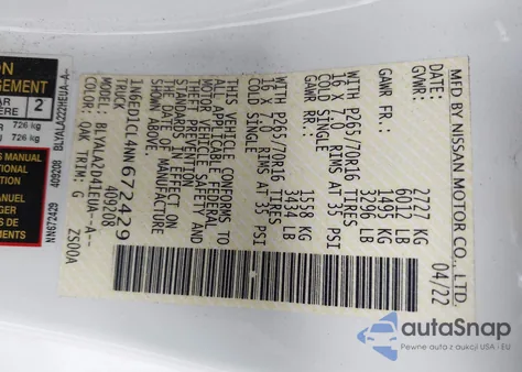 2022 Nissan Frontier King Cab S 4X2 z USA, uszkodzony, nr VIN 1N6ED1CL4NN672429